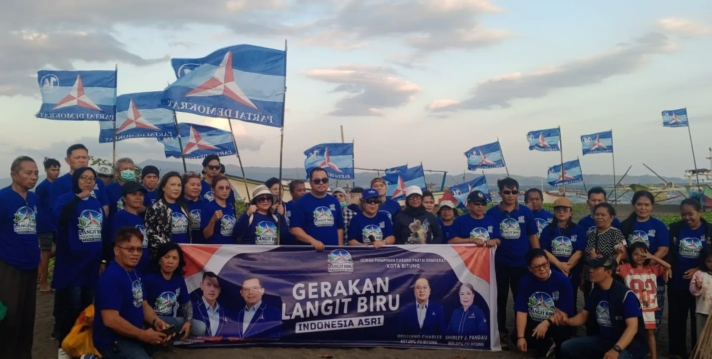 Sambut HUT ke-25, DPC Demokrat Bitung Tanam Pohon dan Bersih Pantai